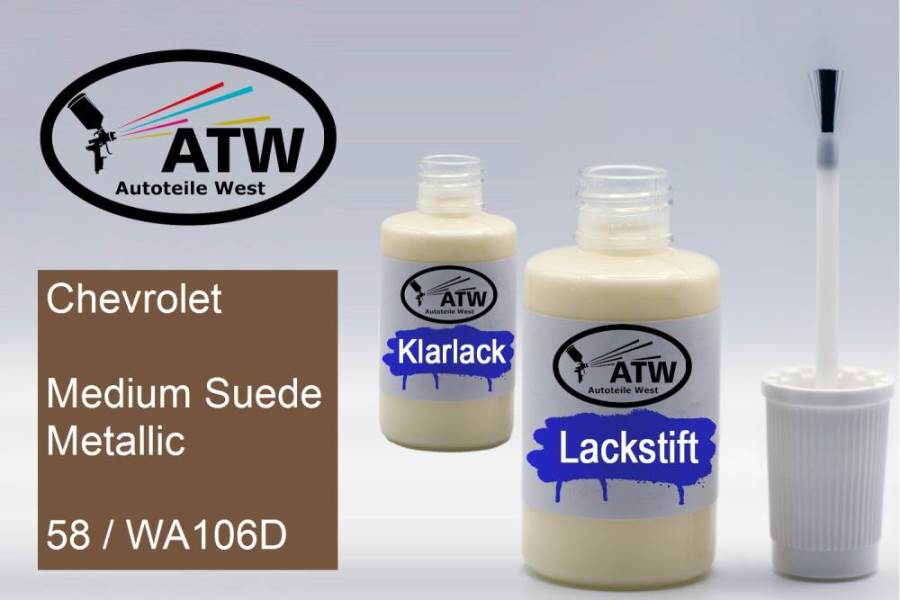 Chevrolet, Medium Suede Metallic, 58 / WA106D: 20ml Lackstift + 20ml Klarlack - Set, von ATW Autoteile West.